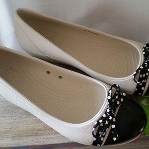 CROCS Women's black & white polka-dot flats size 8